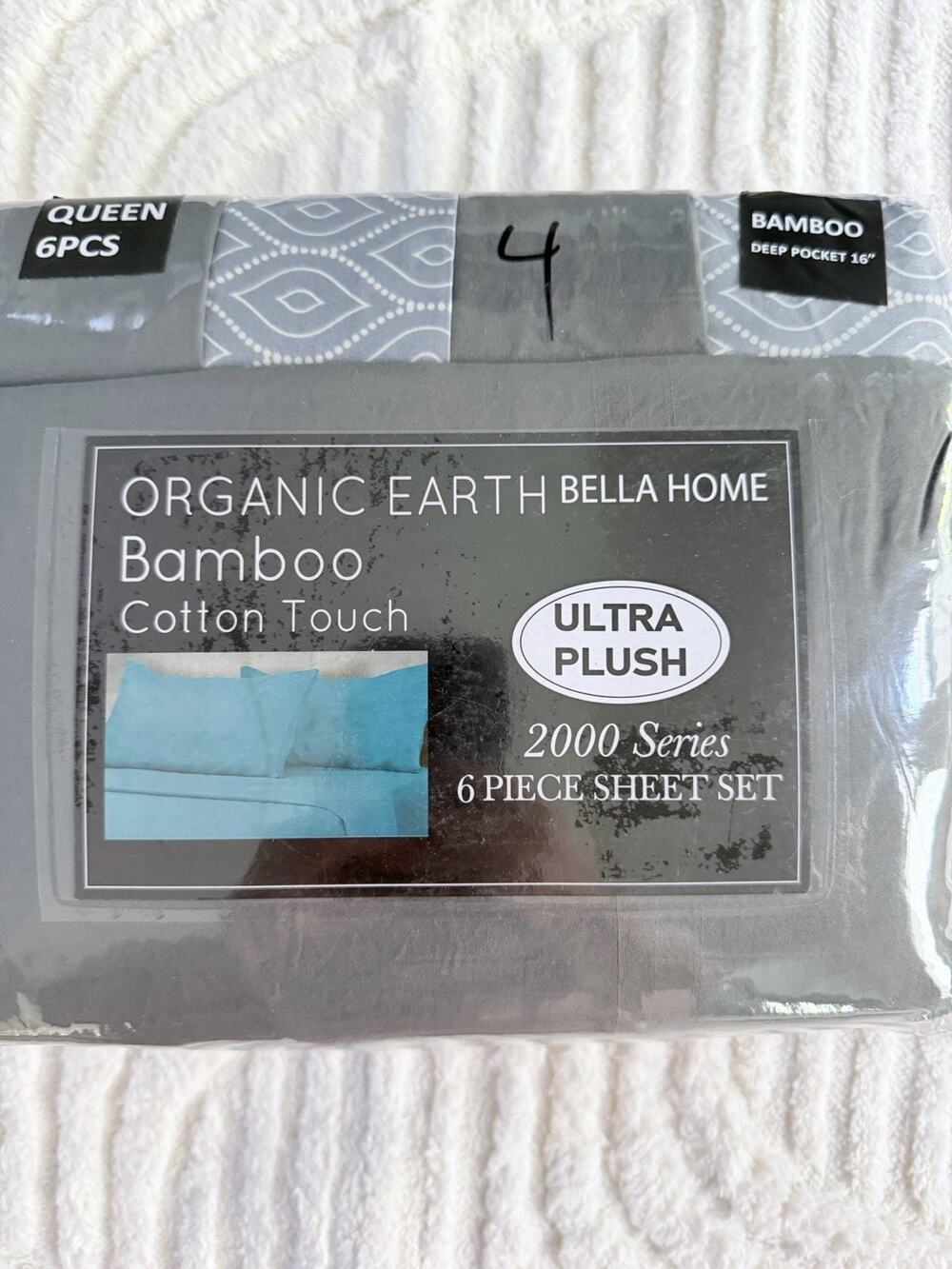 Organic Earth Bella Home Six Piece Queen Sheet Set Gray/White